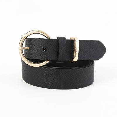 Round pin buckle fashion ladies black PU belt HY1037