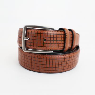 Two-sided stitch PU men's belt square plaid belt  HY1049