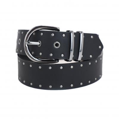 Women PU riveted belt Punk style black denim belt style HY1066